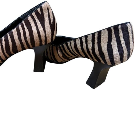 Worthington Vintage Marilyn Zebra Print Pony Hair Square Toe Flared Heel Pumps - Picture 9 of 13
